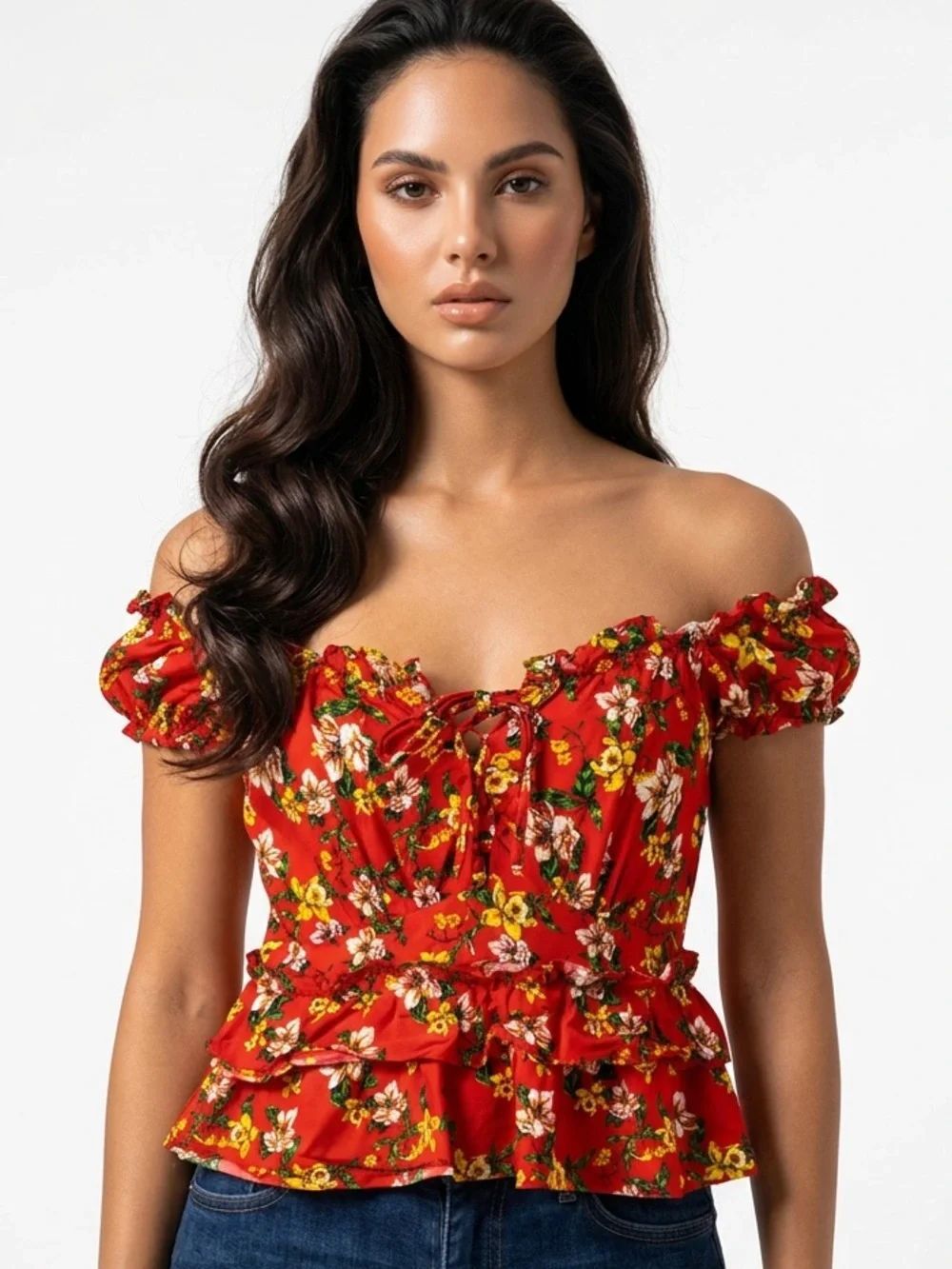 MARISSA WEBB | Off-Shoulder Orange Floral Peplum Top Women’s Size 6